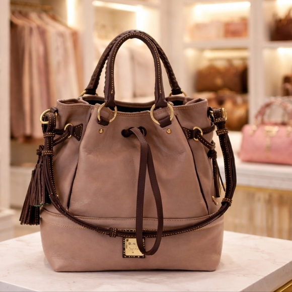 Dooney & Bourke Handbags - Dooney & Bourke Buckley Florentine Mushroom Brown Leather Shoulder Hand Bag Rare